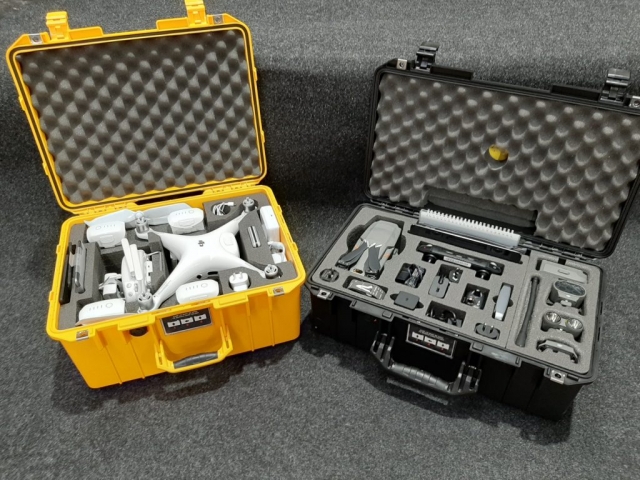 Pelican 1557 and 1535 Air Cases suited to the DJI Phantoms custom fitted by Qld Protective Case in Brendale, Brisbane